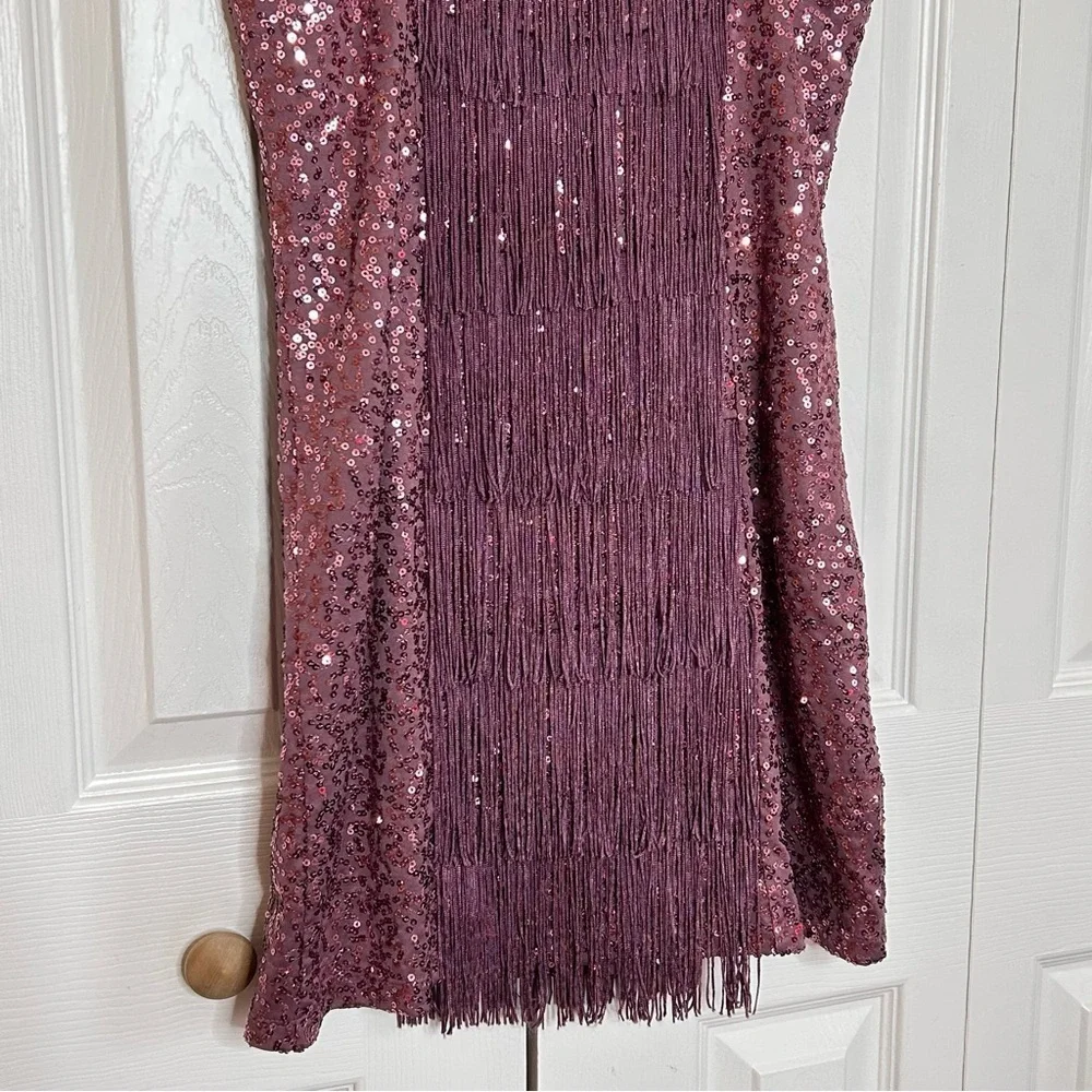 Bebe Plum Sequin Fringe Mini Dress Medium - Picture 13 of 16